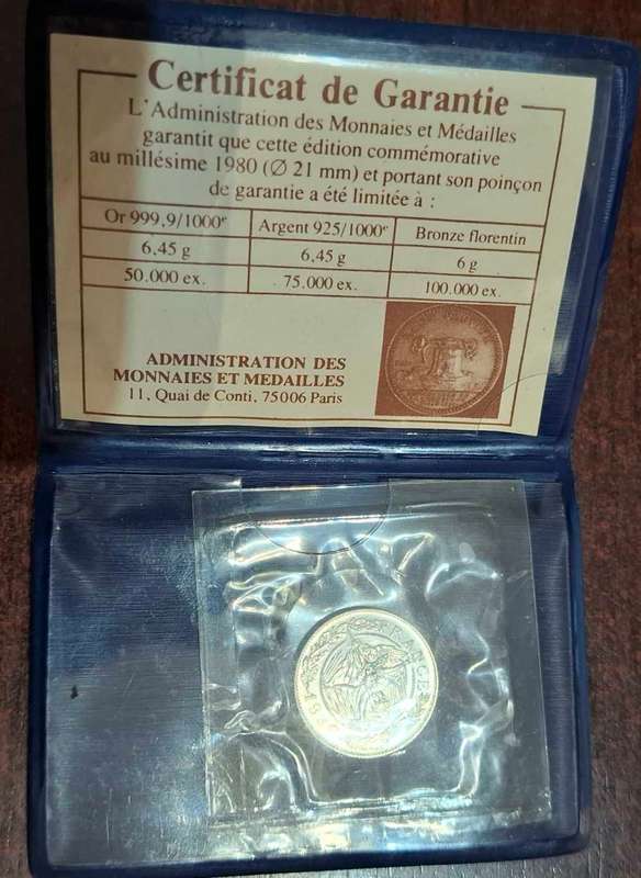 1980 France, General de Gaulle Uncirculated 925 Silver Coin Medal By Santucci