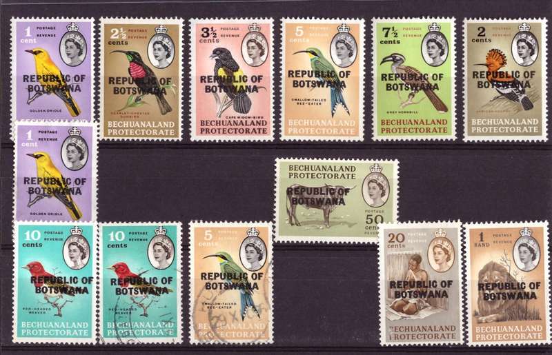 Bechuanaland - 1966 Birds with Botswana Overprint - UMM, HR and used