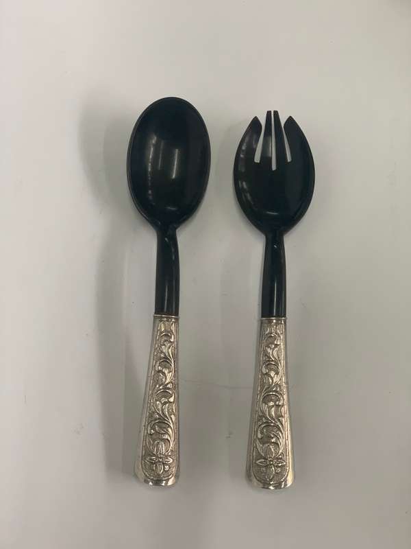 Vintage Horn & Silver Salad Servers