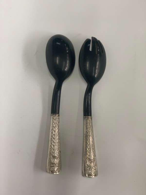 Vintage Horn & Silver Salad Servers