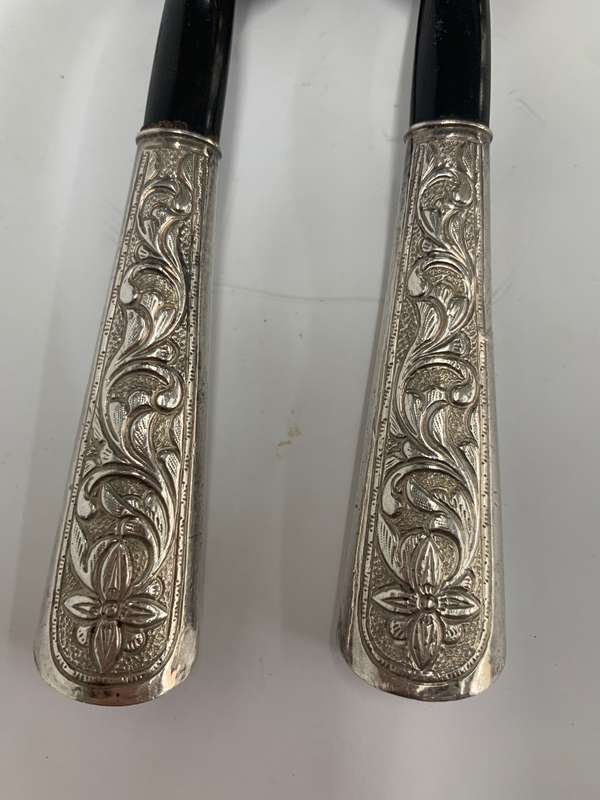 Vintage Horn & Silver Salad Servers