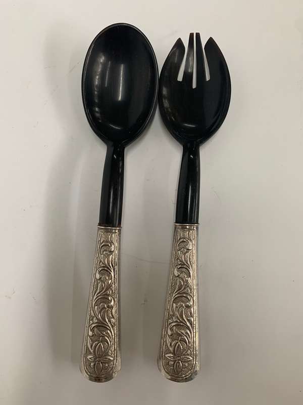 Vintage Horn & Silver Salad Servers