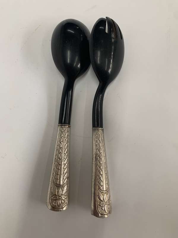 Vintage Horn & Silver Salad Servers