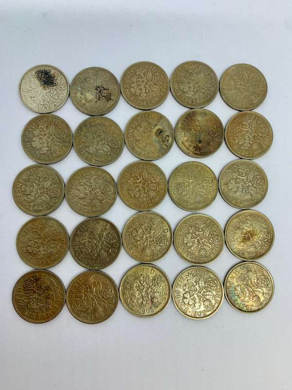 Lot 25 UK Six Pence Coins