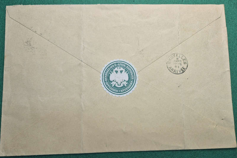 ZAR 1901 - Consulaat - General der ZAR cover - Nederland 10c x 2 - Con circular label affixed back