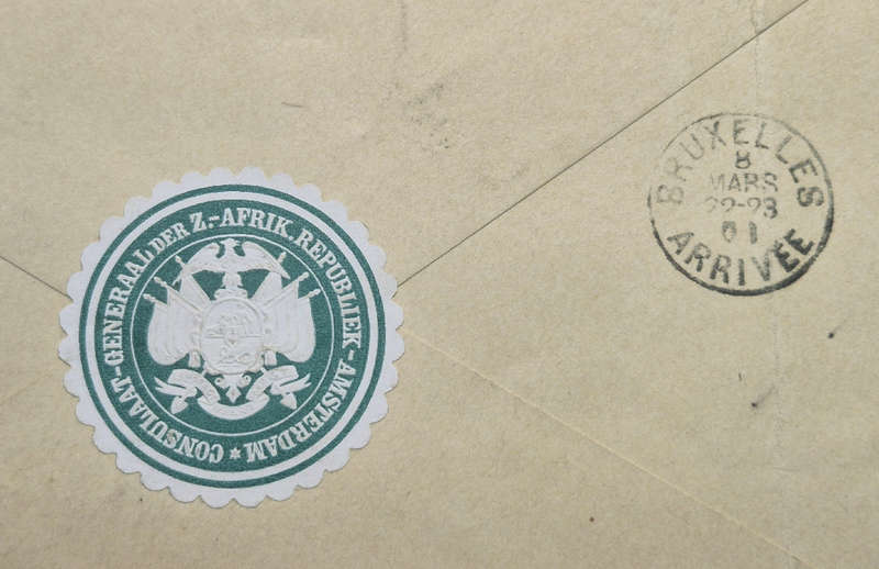 ZAR 1901 - Consulaat - General der ZAR cover - Nederland 10c x 2 - Con circular label affixed back