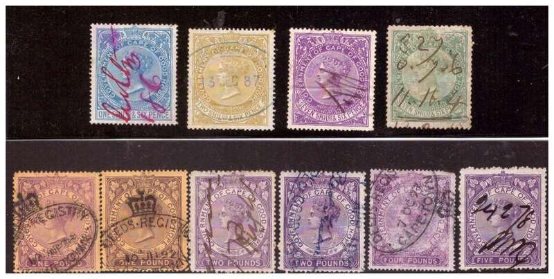 COGH- Cape of Good Hope 1876 Queen Victoria - 10 Revenue Stamps