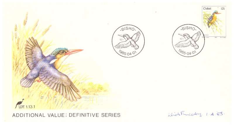Ciskei no 1.13.1 - 1985 Malachite Kingfisher signed by Artist Dick Findlay