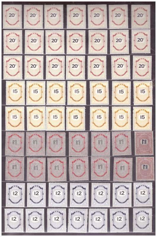 South Africa 1978 to 1998 - 63 Revenue Stamps, Values: 20 cents, R1 printed both sides, R2 & R5