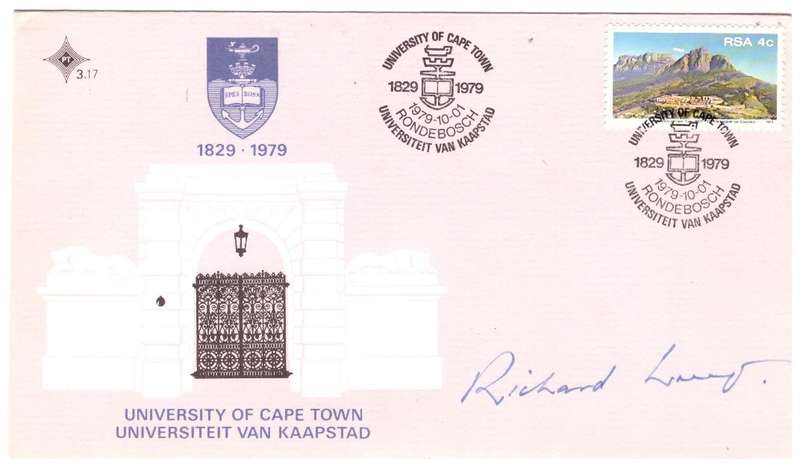 RSA 1979 no 3.17 University of Cape Town FDC signed by the  Chancellor Richard Luyt