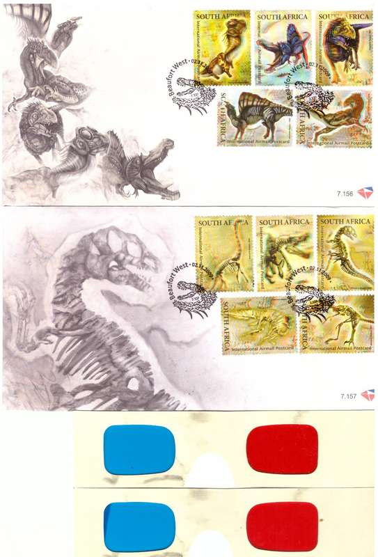 RSA no 7.156 & 7.157 Dinasaurs 2nd November 2009 catalogue value for both R160 with 3D viewing glass
