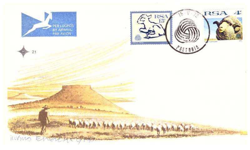 RSA no 21 - 1972 Wool Industry FDC signed by the Artist Kobus Esterhuizen