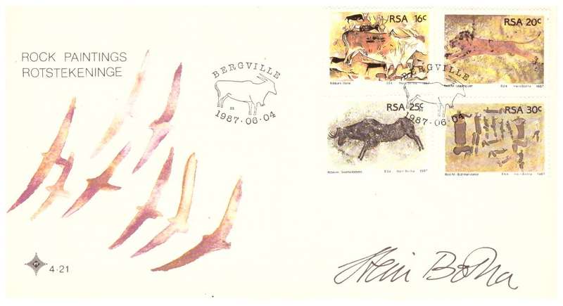 RSA no 4.21 - 1987 Rock Paintings FDC signed by the Artist Hein Botha