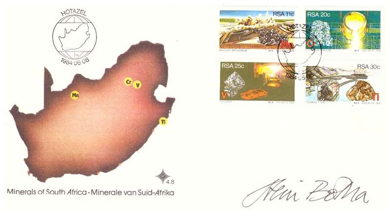 RSA no 4.8 - 1984 Minerals FDC signed by the Artist Hein Botha