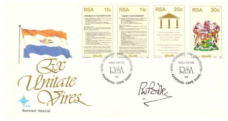 RSA no 4.9 special - 1984  FDC signed by President PW Botha