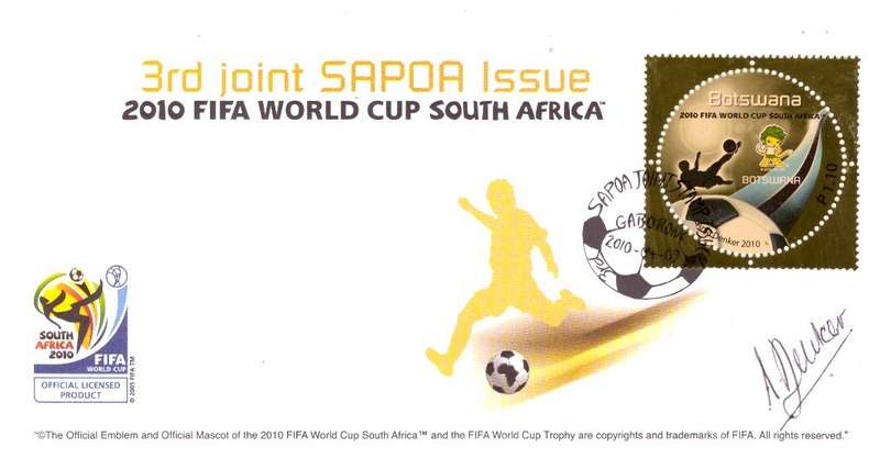RSA no 7.174 - 2010 Sapoa FIFA World Cup Issue FDC signed by the Artist Anya Dencker