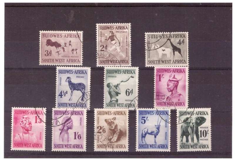 SWA 1954 Definative Used Set -10/- Elephant, 5/- Gemsbok etc