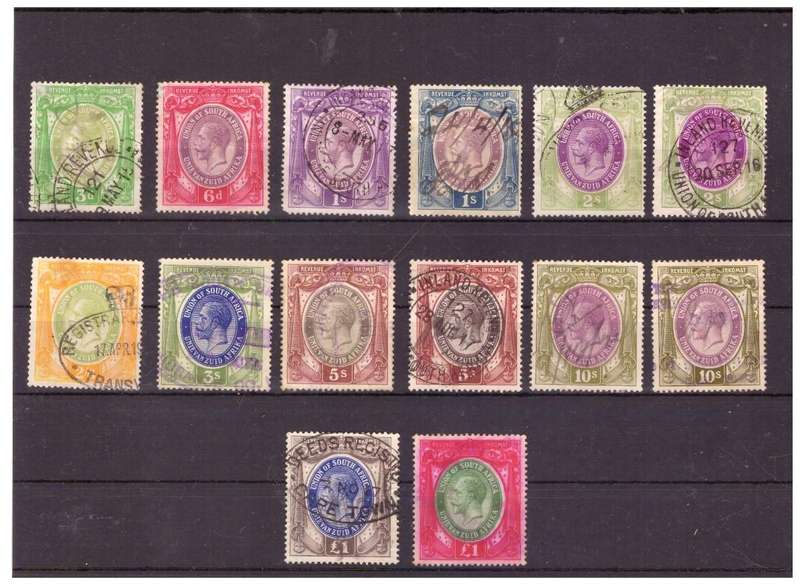 Union of SA - 1913 King George V - 14 Revenue Stamps Used