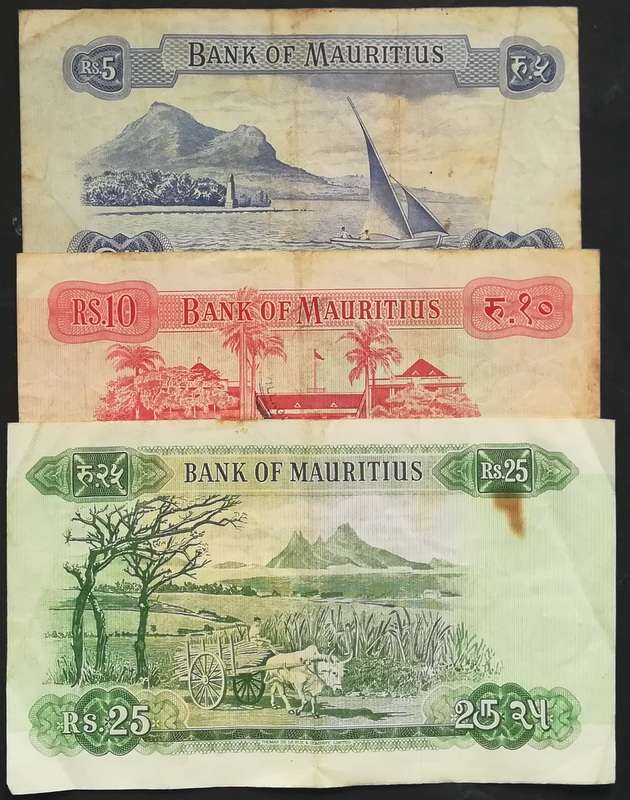 MAURITIUS 5+10+25 RUPEES *3 FILLER NOTES**