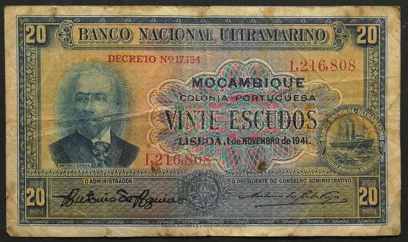 MOZAMBIQUE 1941 20 ESCUDOS **FILLER NOTE**