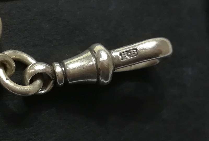 STERLING SILVER FOB CHAIN *ALL LINKS MARKED* 340MM 19.7 GRAMS