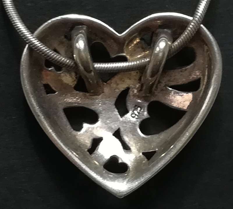 STERLING SILVER +MARCASITE CHAIN 430MM *HEART PENDANT*  25X25MM 10 GRAMS