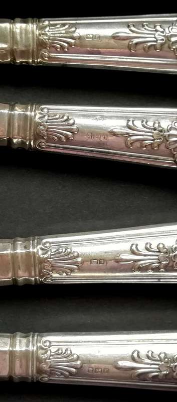 STERLING SILVER SHEFFIELD 1905 *HANDLES* KINGS PATTERN SET 5 KNIVES 250MM