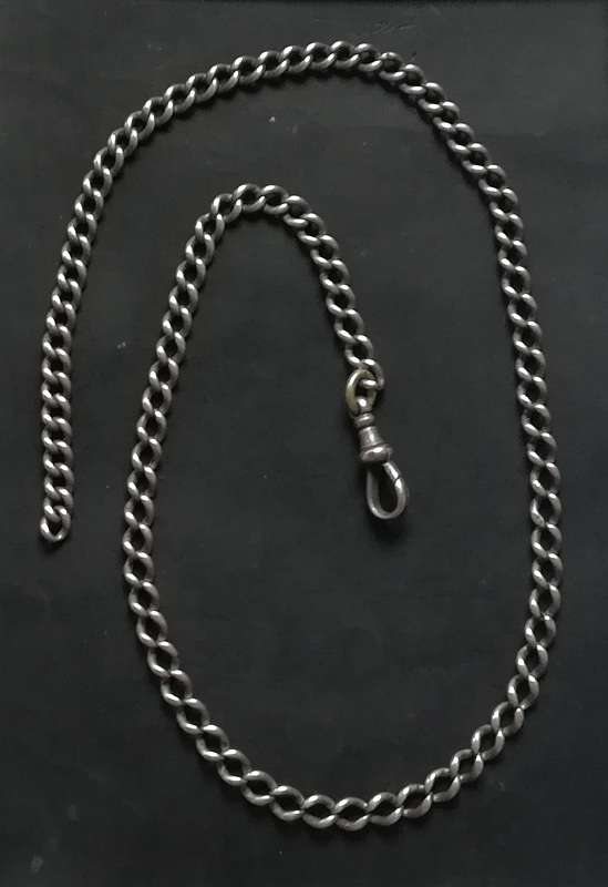 STERLING SILVER FOB CHAIN ALL LINKS MARKED 5 X 490MM 28.7 GRAMS