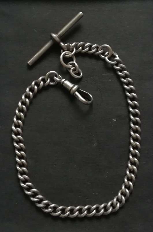 STERLING SILVER FOB CHAIN BIRMINGHAM 1929 ALL LINKS MARKED 5X250MM 26 GRAMS