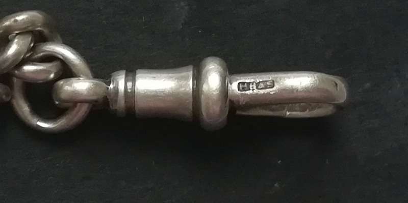 STERLING SILVER FOB CHAIN BIRMINGHAM 1929 ALL LINKS MARKED 5X250MM 26 GRAMS