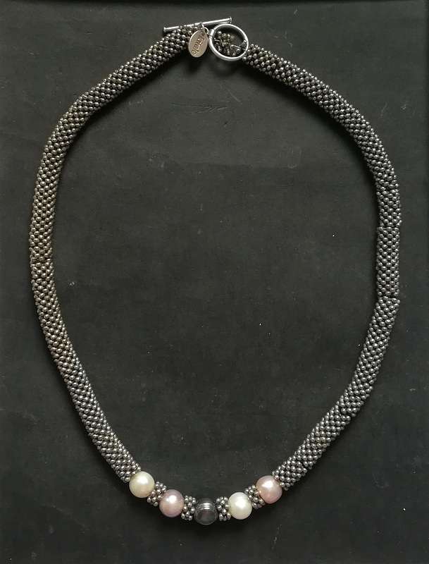 KITALE - STERLING SILVER AND FRESHWATER OEARLS NECKLAE 7 X 440MM 67 GRAMS