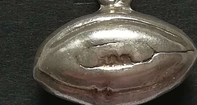 STERLING SILVER CHARM *RUGBY BALL* 10X15MM 5 GRAMS