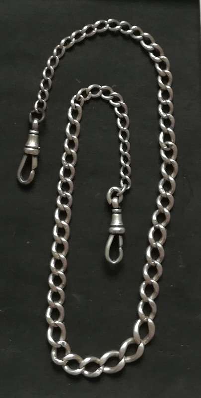 STERLING SILVER FOB CHAIN - ALL LINKS MARKED 3 X 350MM 16.1 GRAMS