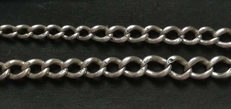 STERLING SILVER FOB CHAIN - ALL LINKS MARKED 3 X 350MM 16.1 GRAMS