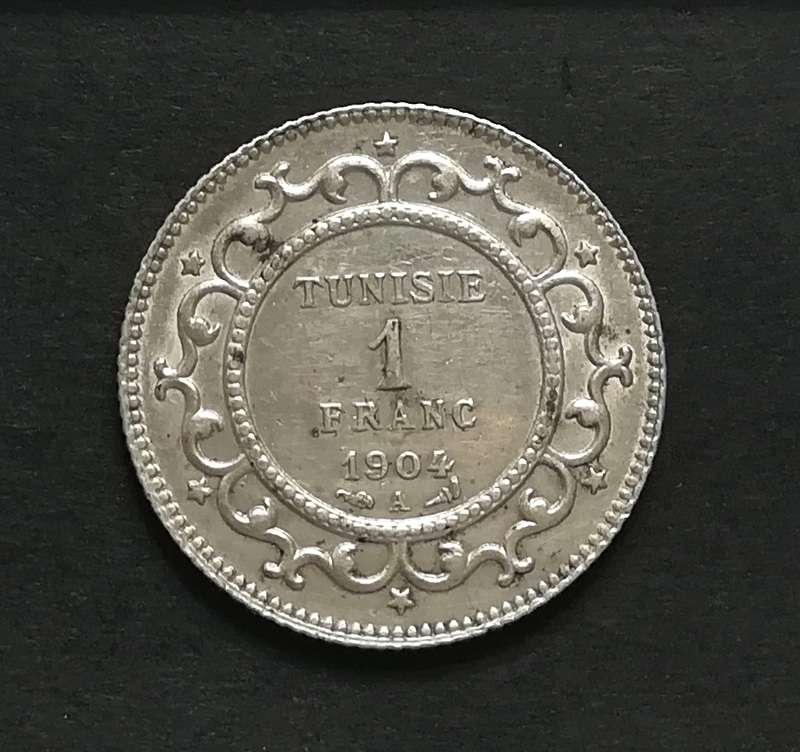 TUNISIA-FRENCH PROTECTORATE 1904 FRANC *PARIS* MOHAMED EN-BAGEUR BEY