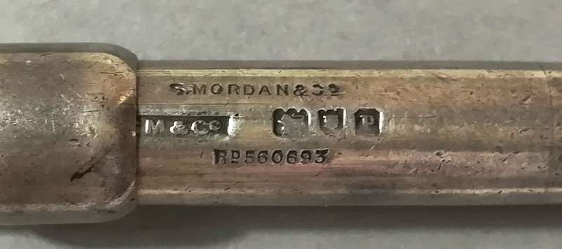 **RARE** SAMSON MORDAN STERLING SILVER LONDON 1910 SLIDE PROPELLING PENCIL HOLDER 10X65MM 23 GRAMS