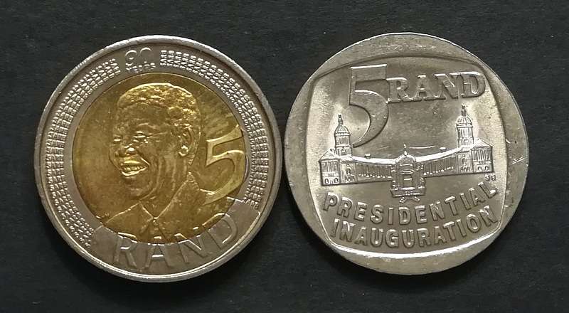 MANDELA 5 RAND COMBO 2008 + 1994 (2 COINS)