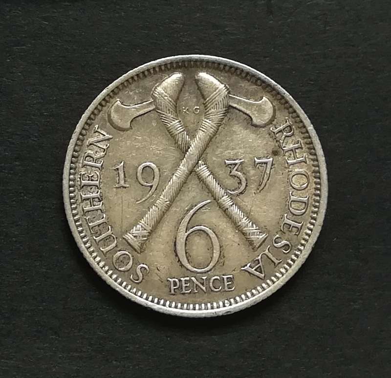 SOUTHERN RHODESIA 1937 SILVER 6 PENCE