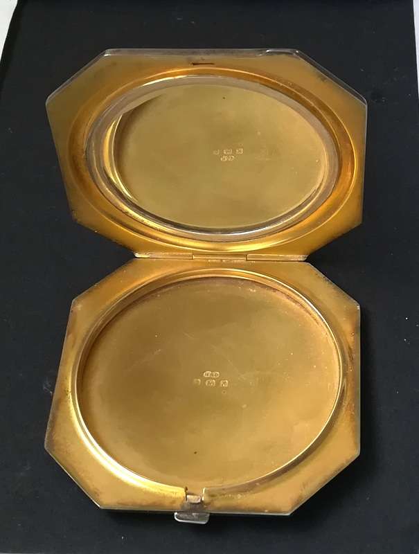 ART DECO STERLING SILVER + ENAMEL POWDER COMPACT BIRMINGHAM 1922 72X72MM 87 GRAMS
