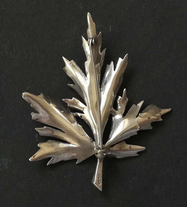 LARGE STERLING SILVER + MARCASITE LEAF BROOCH 50X60MM 10.5 GRAMS