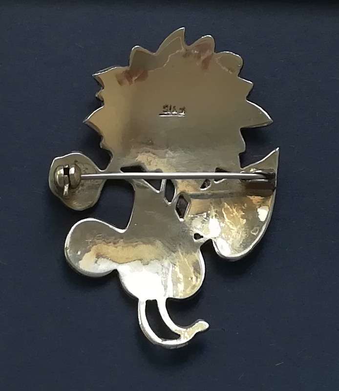 SIAM STERLING SILVER + ENAMEL BROOCH 40X55MM 7.8 GRAMS