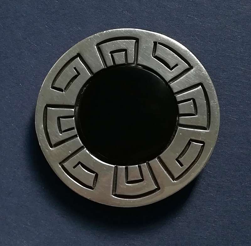 MEXICO STERLING SILVER + GLASS BROOCH  36MM 24.2 GRAMS
