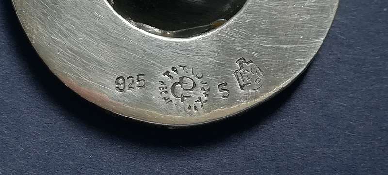MEXICO STERLING SILVER + GLASS BROOCH  36MM 24.2 GRAMS
