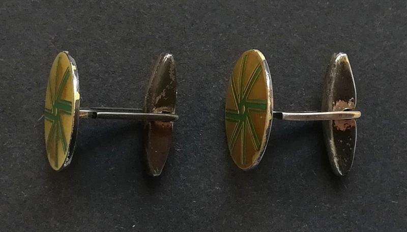 STERLING SILVER + ENAMEL BIRMINGHAM 1957 CUFFLINKS 18MM 9.3 GRAMS