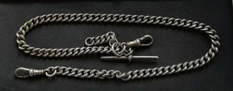 STERLING SILVER FOB CHAIN *ALL LINKS MARKED* 400+30MM 49.7 GRAMS