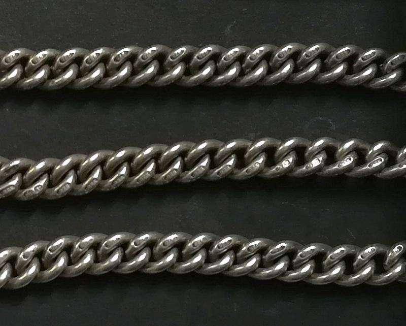 STERLING SILVER FOB CHAIN *ALL LINKS MARKED* 400+30MM 49.7 GRAMS