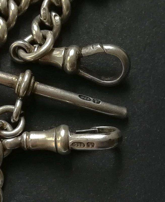 STERLING SILVER FOB CHAIN *ALL LINKS MARKED* 400+30MM 49.7 GRAMS