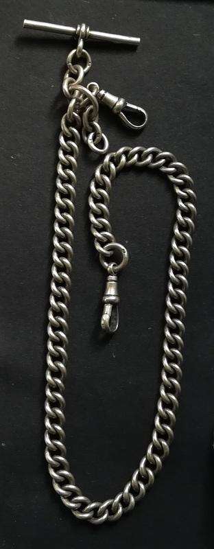 STERLING SILVERBIRMINGHAM 1917  FOB CHAIN *ALL LINKS MARKED* 380+30MM 51.7 GRAMS GRAMS