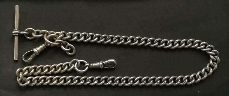 STERLING SILVERBIRMINGHAM 1917  FOB CHAIN *ALL LINKS MARKED* 380+30MM 51.7 GRAMS GRAMS