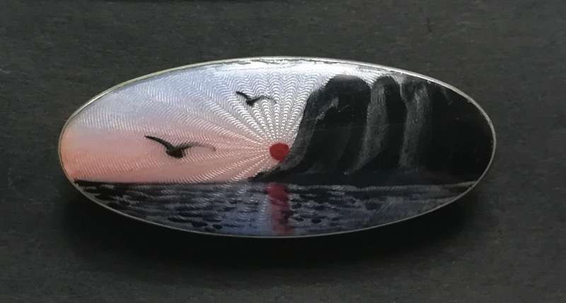 STERLING SILVER AND ENAMEL  BROOCH 18X42MM